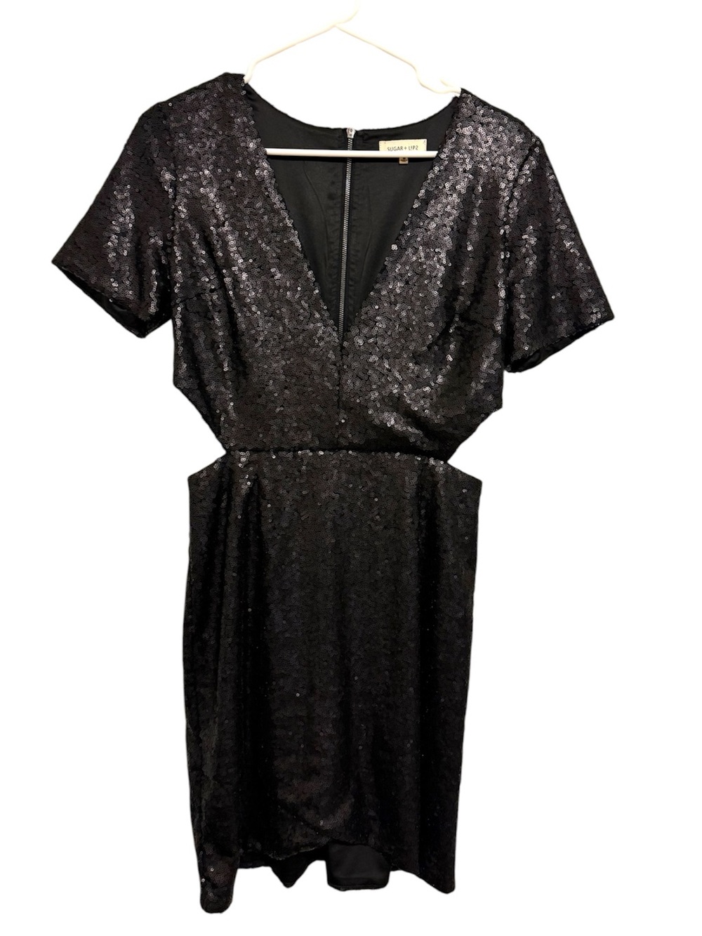 SugarLips Black Sequin Cutout Short Sleeve Mini Dress M Party Cocktail Holiday